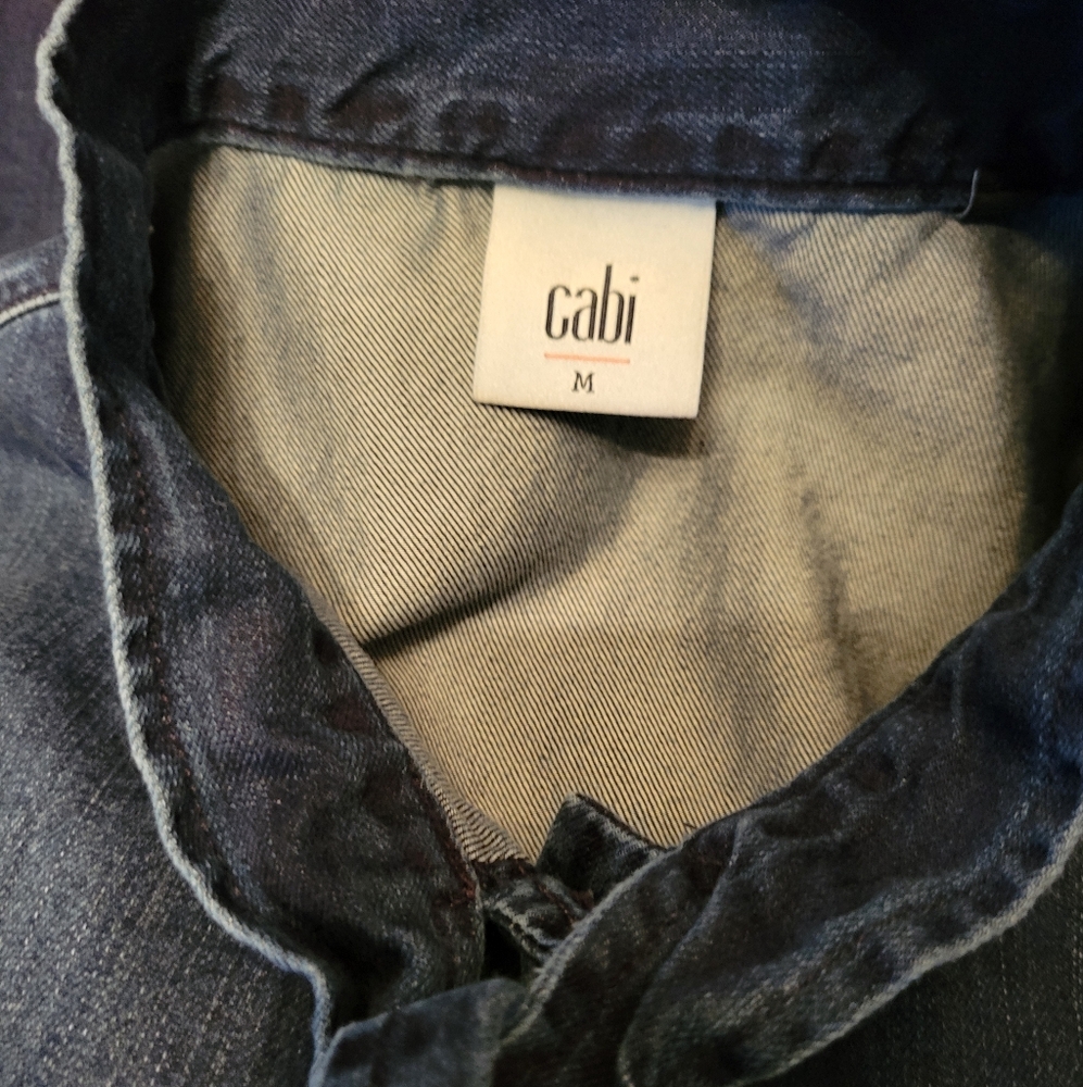 CAbi Women Style 3290 Waterfront Shirt Size Medium Tie Neck Denim Long Sleeve - Picture 5 of 15